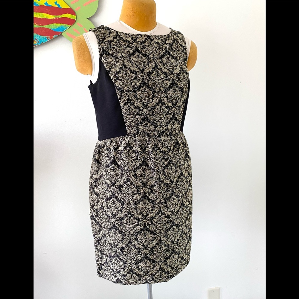 Glitzy LOFT Sleeveless Sheath Metallic Gold/Black Dress-Size 12P